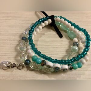 Elegant Beaded Bracelet Set - Teal and White